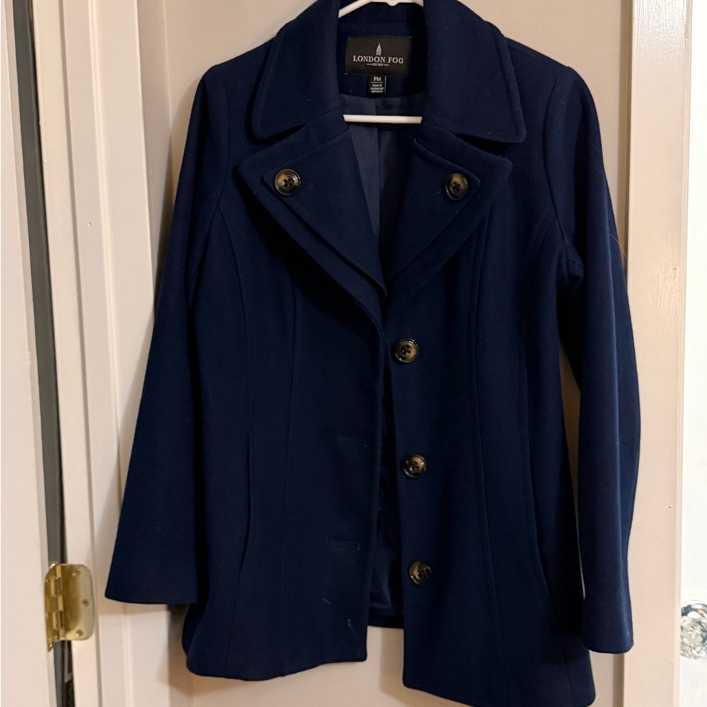 London Fog Navy Double-Breasted Wool-Blend Peacoat